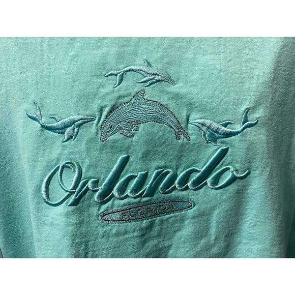 Orlando Florida Dolphin embroiderer shirt turquoise green color size Large - Picture 10 of 12